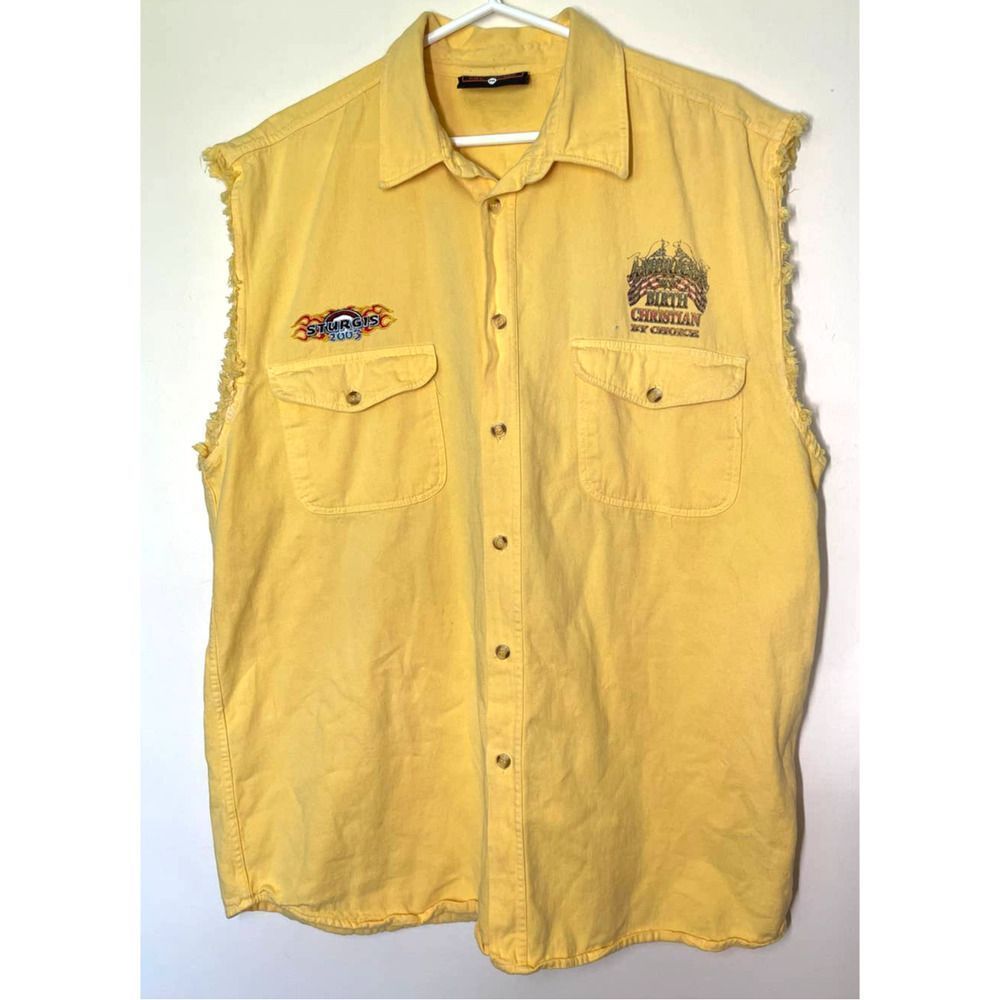 VTG Retro Sturgis 2003 South Dakota Yellow Motorcycle XXL Vest Jacket - Picture 2 of 9